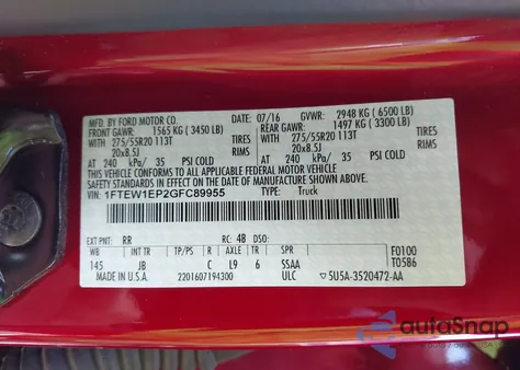 2016 Ford F-150 Xlt from USA, damaged, VIN 1FTEW1EP2GFC89955